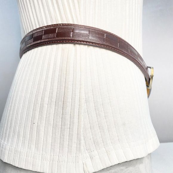 Mens Belt Xl Waist Brown Textured Pattern Genuine Leather - Picture 3 of 11